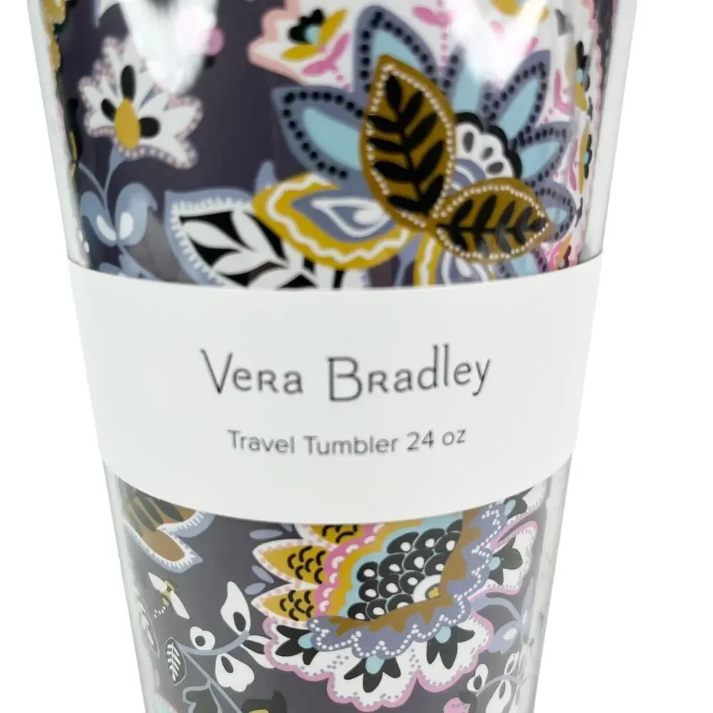 Vera Bradley Double Wall Travel Tumbler 24 oz Straw New